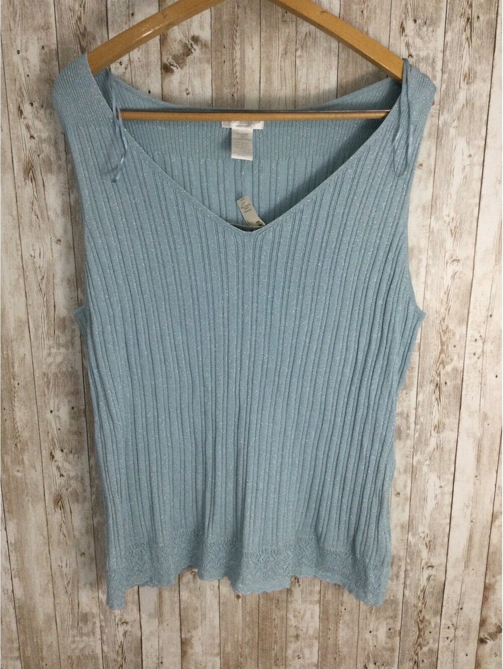 Worthington 3X  Blue Sparkle Sleevless Stretch V Neck Top Ribbed Old Money NEW